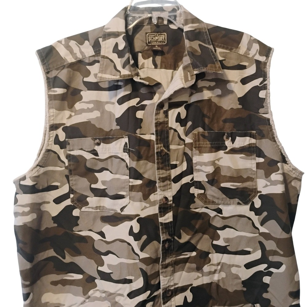 Schmidt Workwear Mens XL Camo Sleeveless Button Down Shirt Cotton Utility Vest